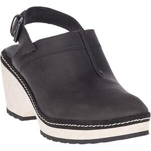 Merrell Halendi Leather Slingback Mule Clog Wedge Black Women's Size 8.5